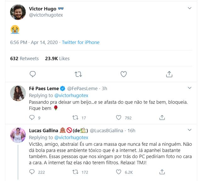 BBB20: Victor Hugo abandona live aos prantos após ataques de haters