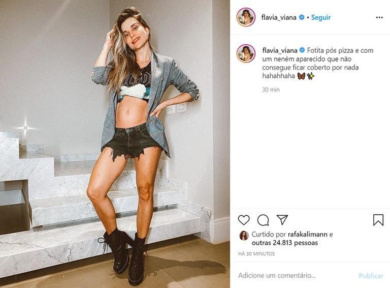 Flávia Viana exibe barriguinha de grávida nas redes sociais 