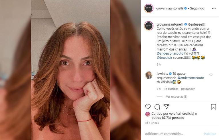 Giovanna Antonelli se queixa de fios brancos durante quarentena, e web se diverte