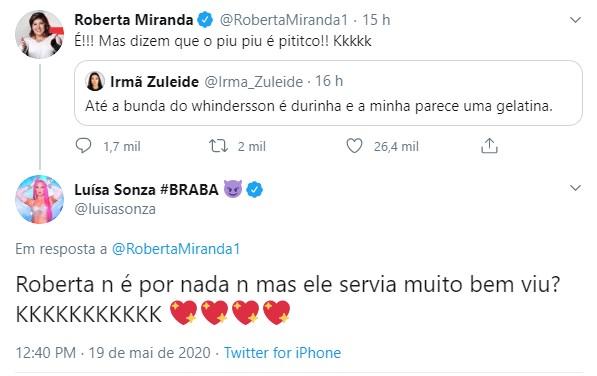 Luísa Sonza rebate crítica de Roberta Miranda sobre detalhe em corpo de Whindersson