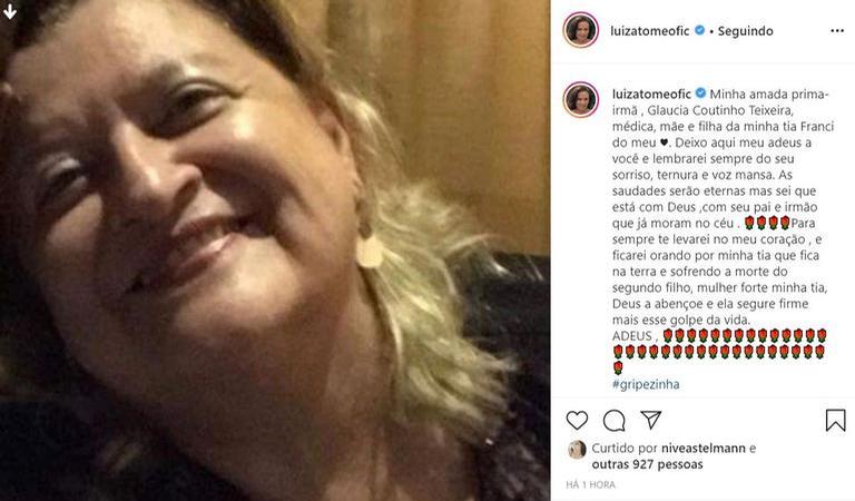 Luiza Tomé lamenta morte de sua prima médica