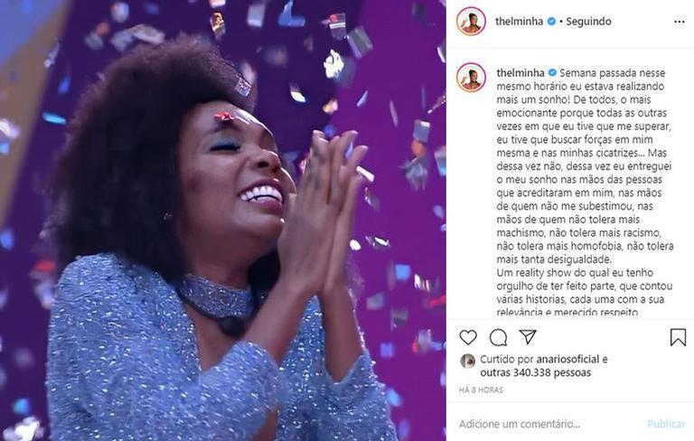 Thelma comemora uma semana da grande final do Big Brother Brasil 20 