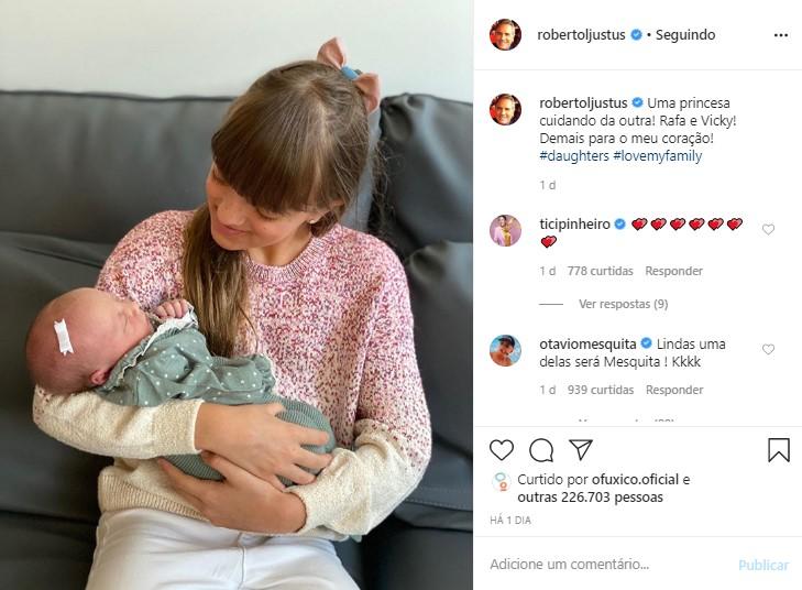 Ticiane Pinheiro compartilha clique de filha com Vicky em publicação de Roberto Justus, e encanta web