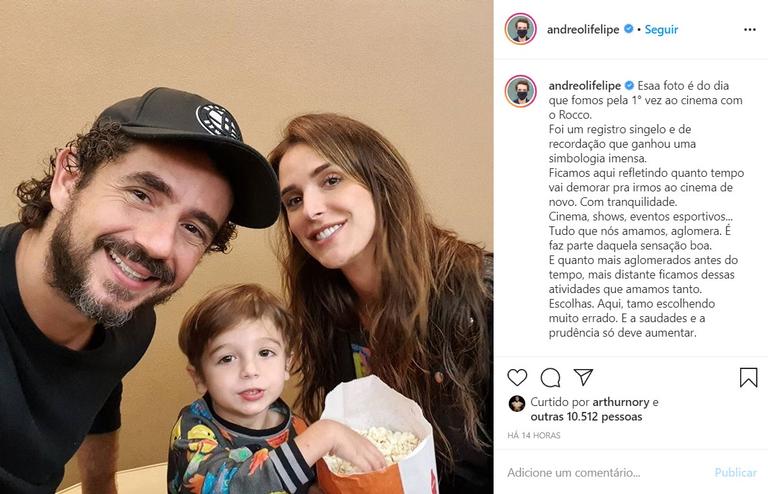 Felipe Andreoli faz desabafo ao relembrar clique da primeira vez de seu filho no cinema