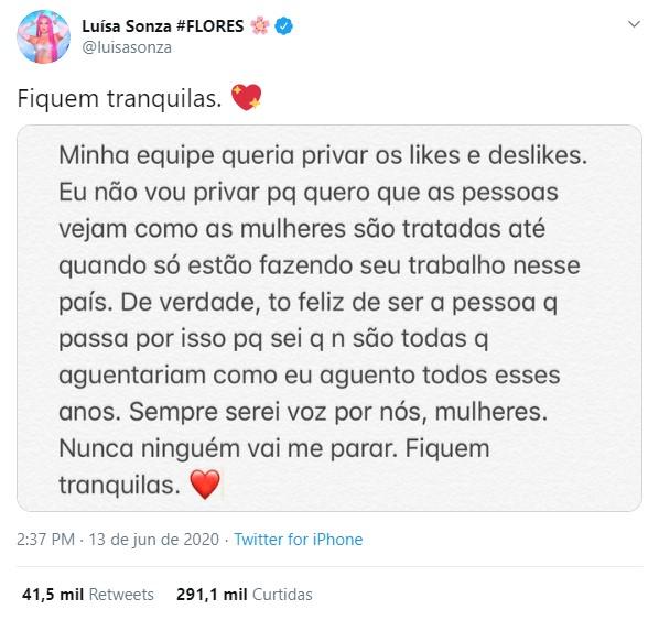 Luísa Sonza rebate críticas e ironiza dislikes em clipe com Vitão