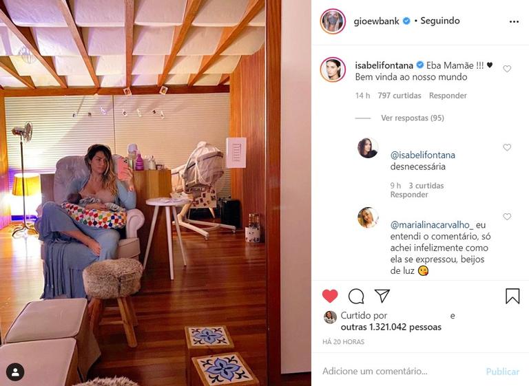 Isabeli Fontana comenta foto de Giovanna Ewbank amamentando e é criticada