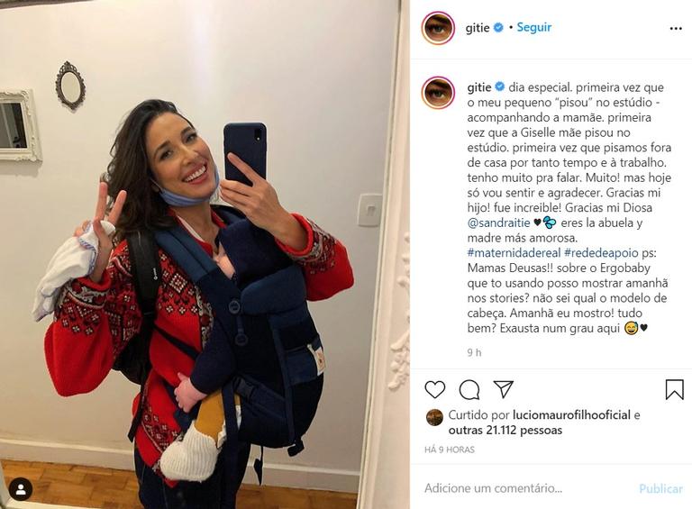 Giselle Itié leva filho para estúdio pela primeira vez
