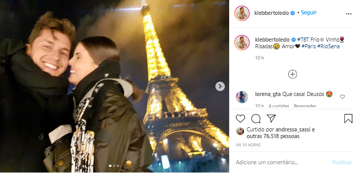 Klebber Todelo relembra viagem a Paris com Camila Queiroz