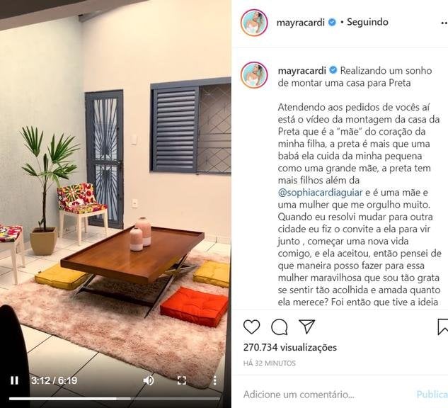 Mayra Cardi mostra a casa que deu para a babá da sua filha