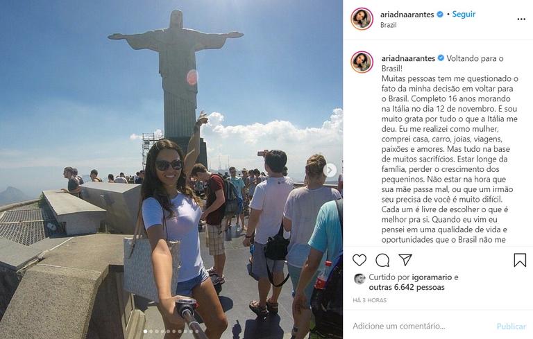 Ariadna Arantes volta ao Brasil após 16 anos na Itália