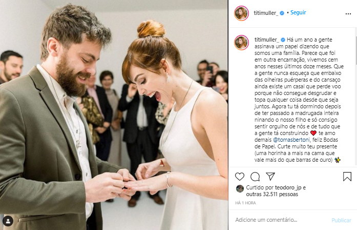 Titi Müller celebração um ano de casamento com Tomás Bertoni