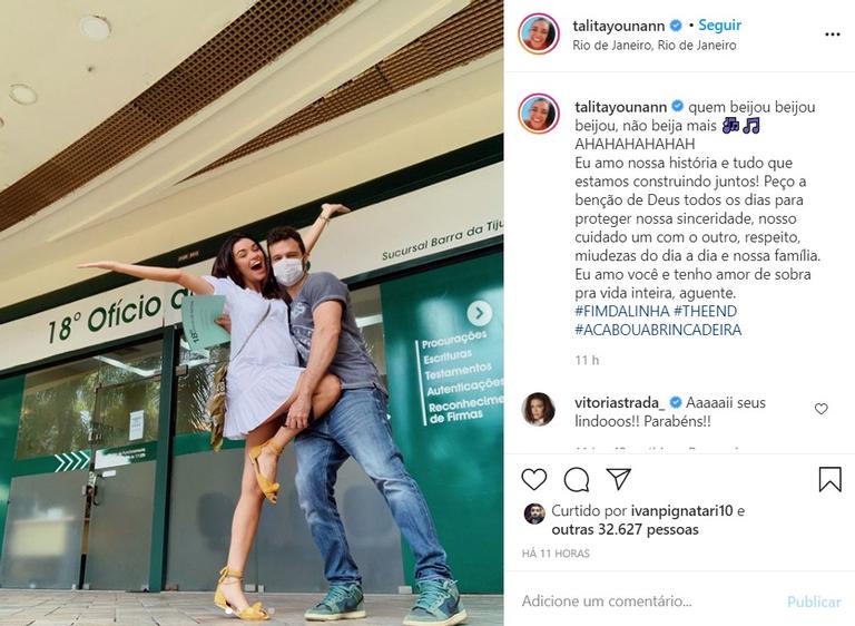 Grávida, Talita Younan se casa com João Gomez em cartório no Rio 