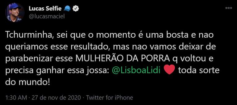 A Fazenda 12: Lucas Selfie declara torcida para Lidi Lisboa