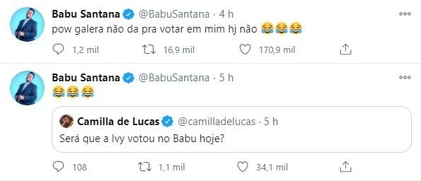 Em dia de eleição, Babu Santana ironiza votos de Ivy no BBB20