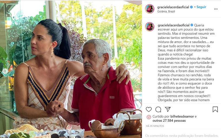 Graciele Lacerda lamenta a morte do sogro, Francisco Camargo