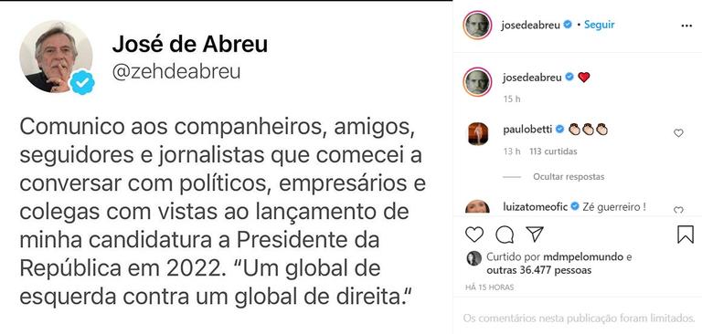 José de Abreu revela que pretende se candidatar à presidência do Brasil em 2022
