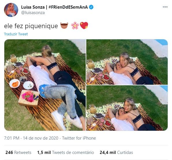 Luísa Sonza é flagrada com Vitão durante piquenique romântico