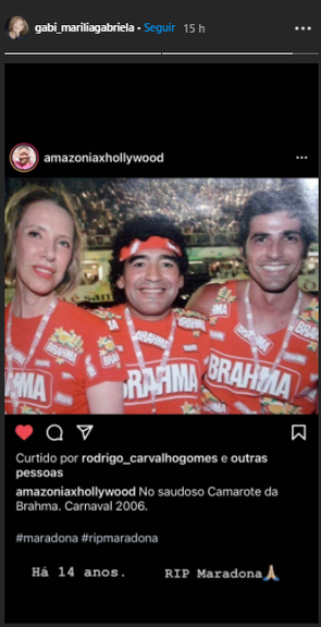 Marília Gabriela relembra Carnaval ao lado de Diego Maradona e Reynaldo Gianecchini