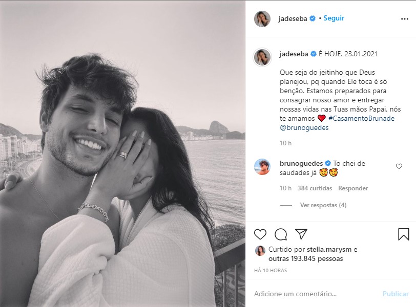 Jade Seba e Bruno Guedes se casam em cerimônia ao ar livre