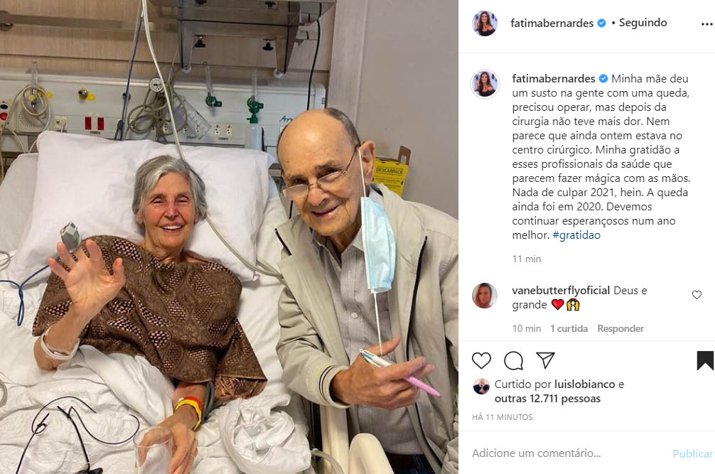 Mãe de Fátima Bernardes passa por cirurgia