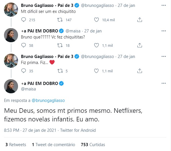 Maisa Silva diverte ao descobrir que Bruno Gagliasso fez 'Chiquititas'