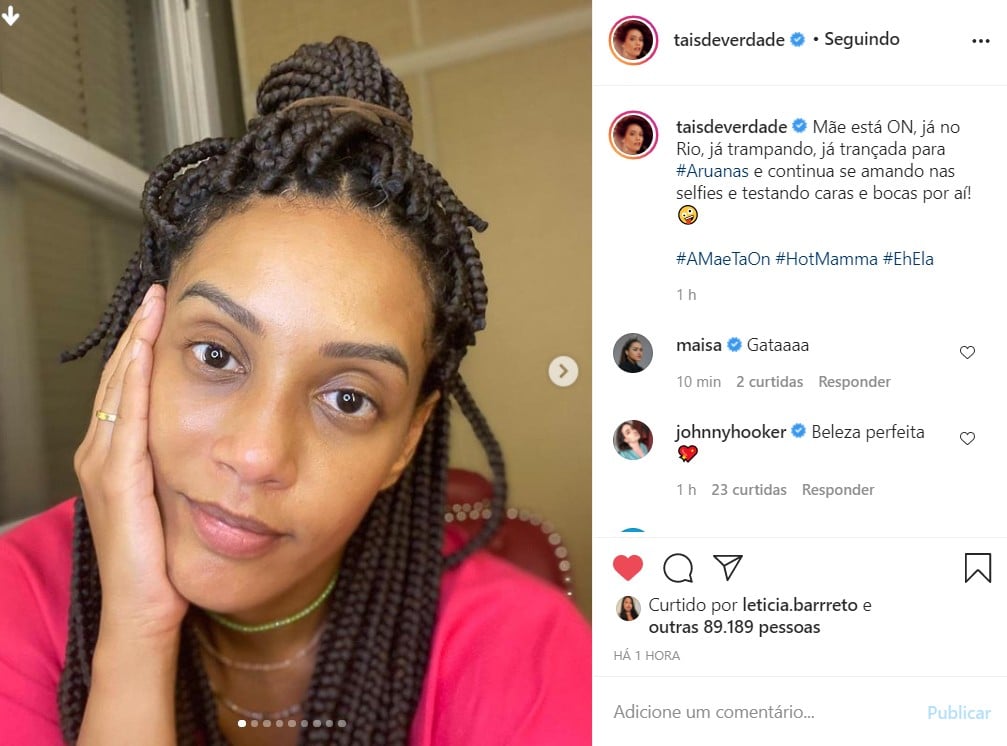 Taís Araújo posa sem maquiagem e ganha elogios