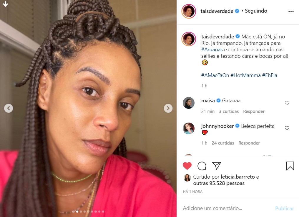 Taís Araújo posa sem maquiagem e ganha elogios