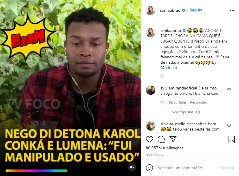 Sonia Abrão detona Nego Di após ele dizer que foi manipulado por Karol