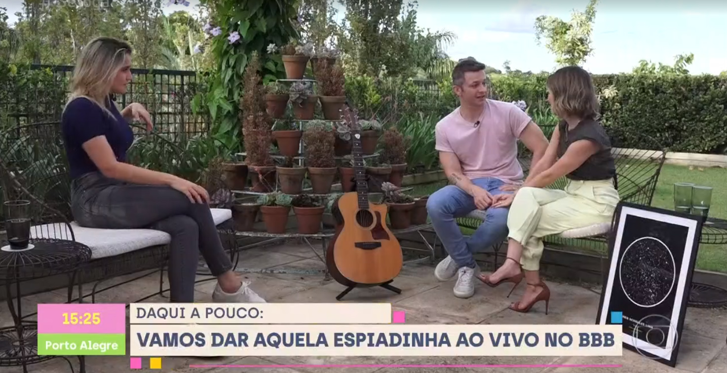 Fernanda Gentil conversa com Sandy e Lucas Lima na reestreia do Se Joga