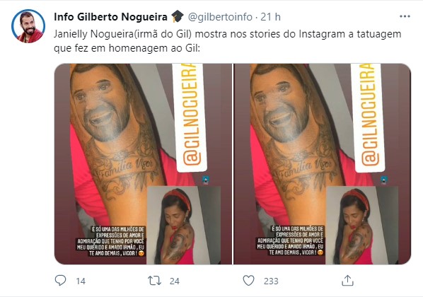 BBB21: Irmã de Gilberto faz tatuagem com rosto do brother