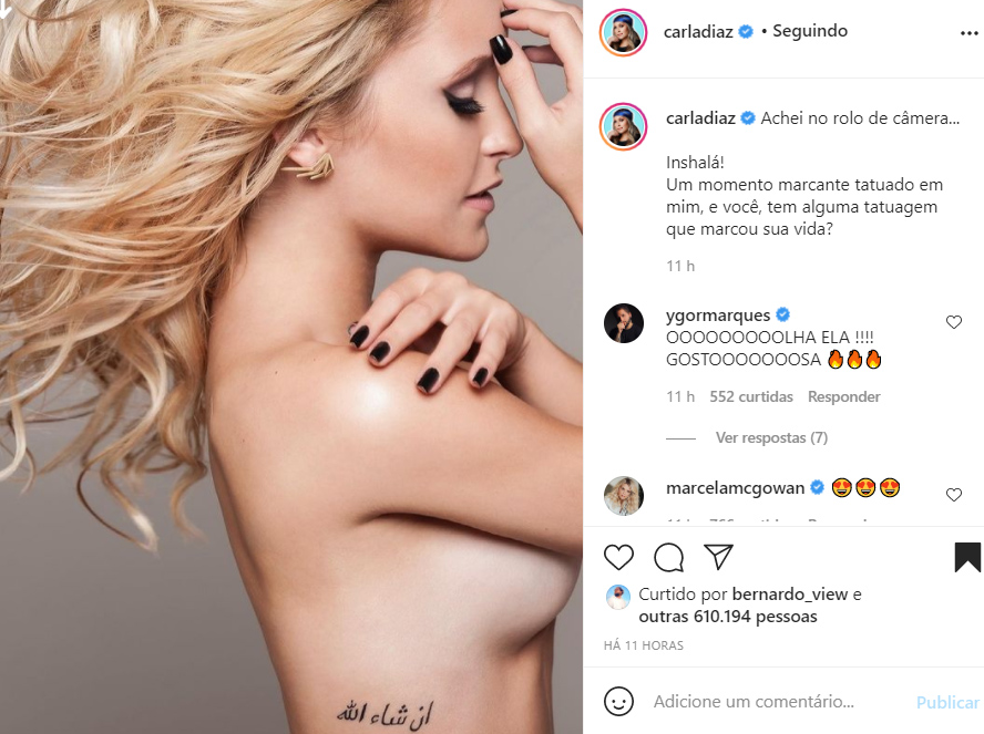 Carla Diaz mostra sua tatuagem em nova foto