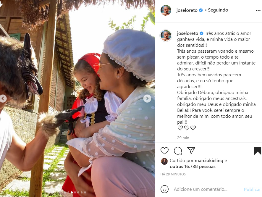 José Loreto e Débora Nascimento aparecem juntos na festa de aniversário da filha, Bella