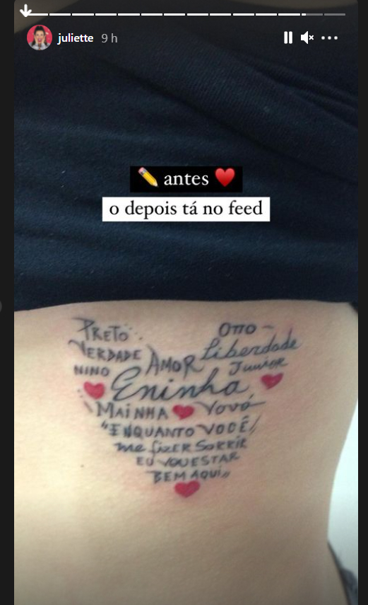 Juliette mostra antes e depois de tatuagem