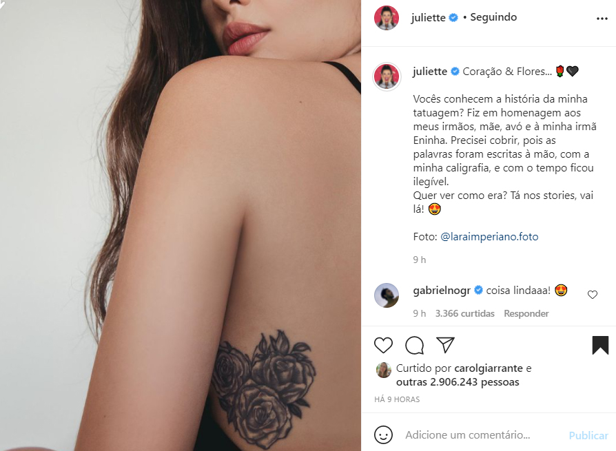 Juliette mostra antes e depois de tatuagem