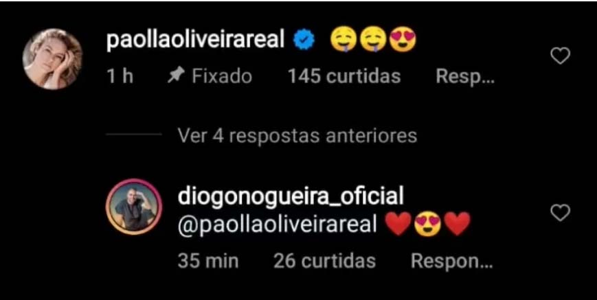 Paolla Oliveira comenta em foto de Diogo Nogueira