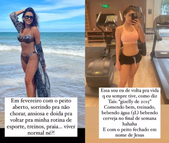 Gizelly Bicalho mostra antes e depois do corpo