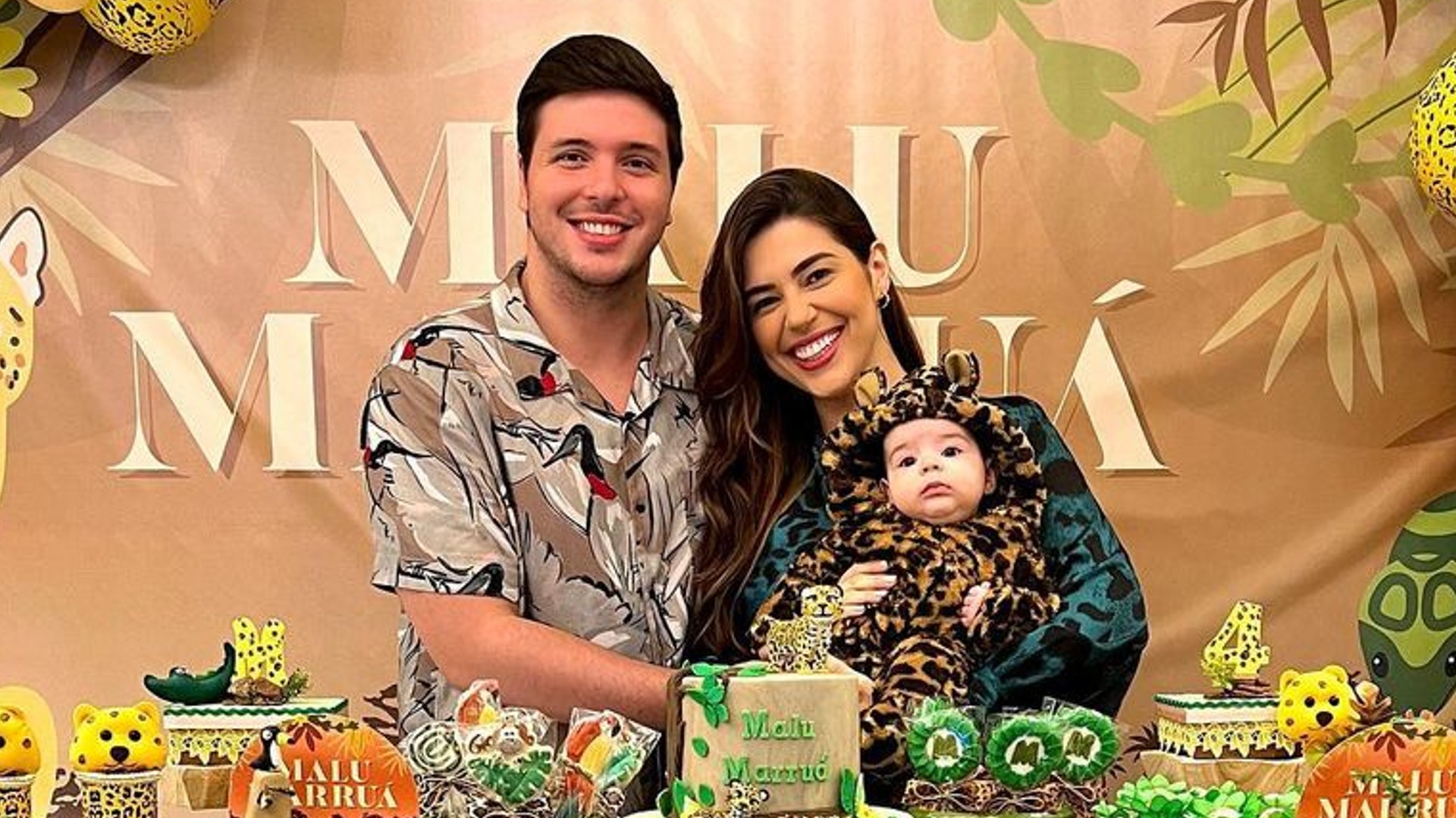 Vivian Amorim e Leo Hirschmann celebram quatro meses da filha com festa temática de 'Pantanal'
