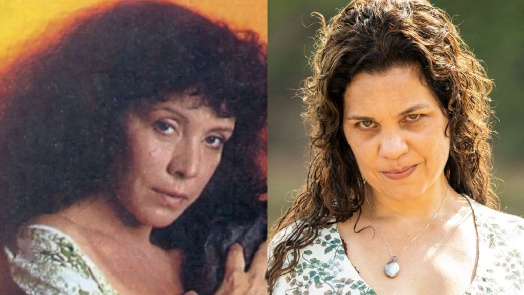 Ângela Leal como Maria Bruaca em 1990 e Isabel Teixeira no remake de 'Pantanal' (Reprodução/TV Globo)