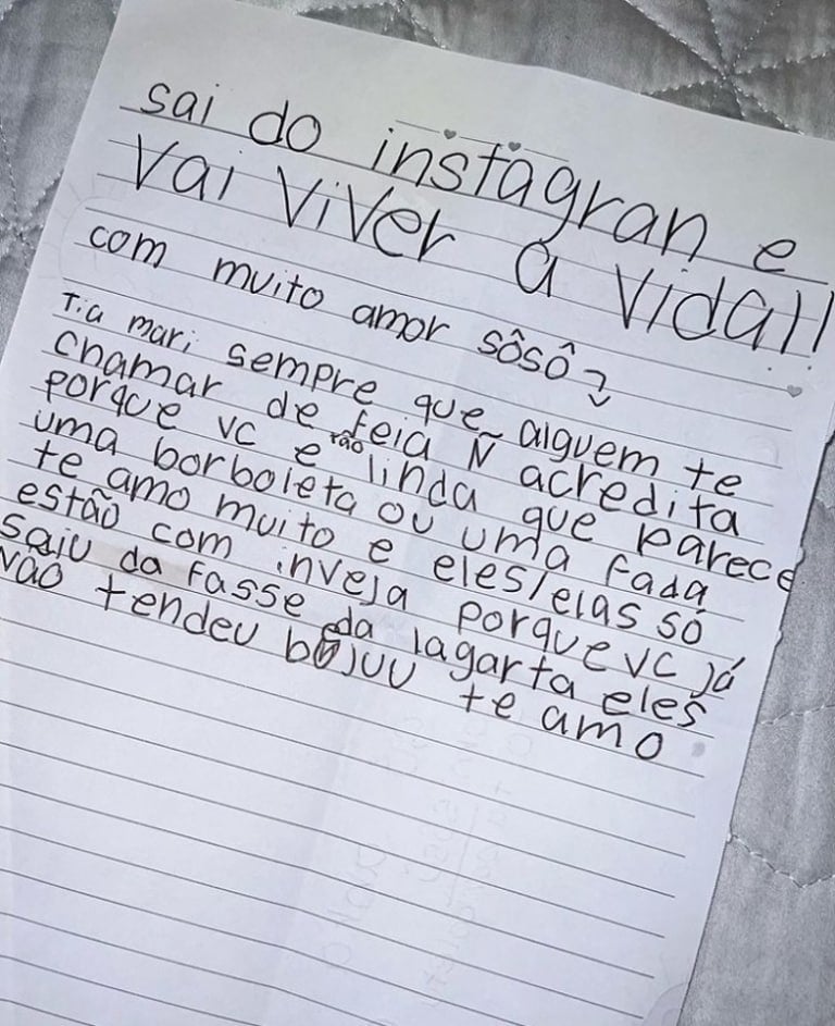 Filha de Cauã Reymond e Grazi Massafera escreve cartinha inusitada para madrasta