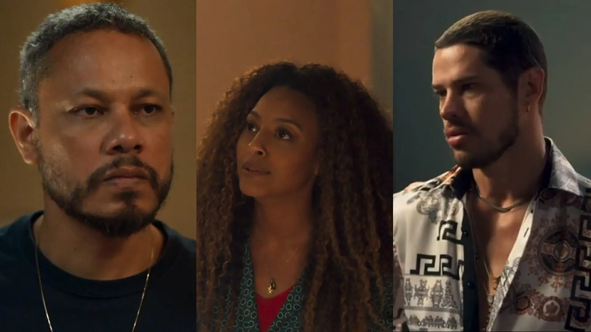Carlão (Che Moais), Sol (Sheron Menezzes) e Lui (José Loreto) de 'Vai na Fé' - (Crédito: Reprodução/TV Globo)