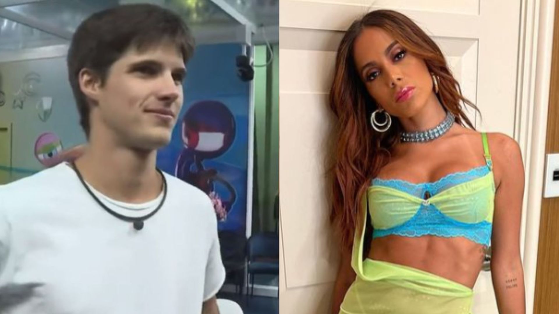 Gabriel Tavares, do 'BBB 23', e Anitta. Foto: Globoplay/Instagram