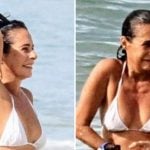 Em flagras na praia, Andréa Beltrão exibe corpo definido usando biquíni branco. Foto: Agnews