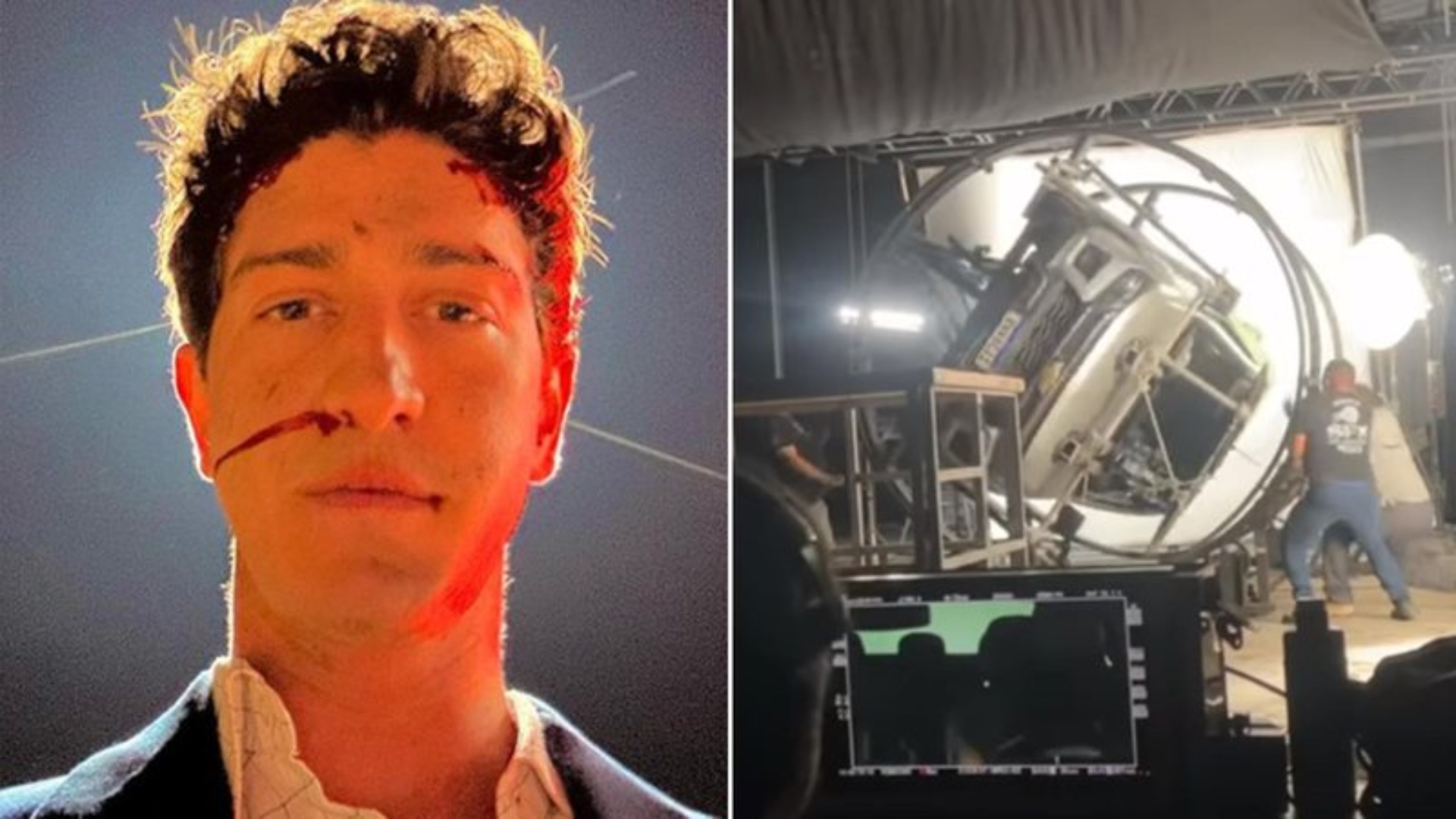 Johnny Massaro mostra os bastidores da cena do acidente em 'Terra e Paixão'. Foto: Reprodução/Instagram