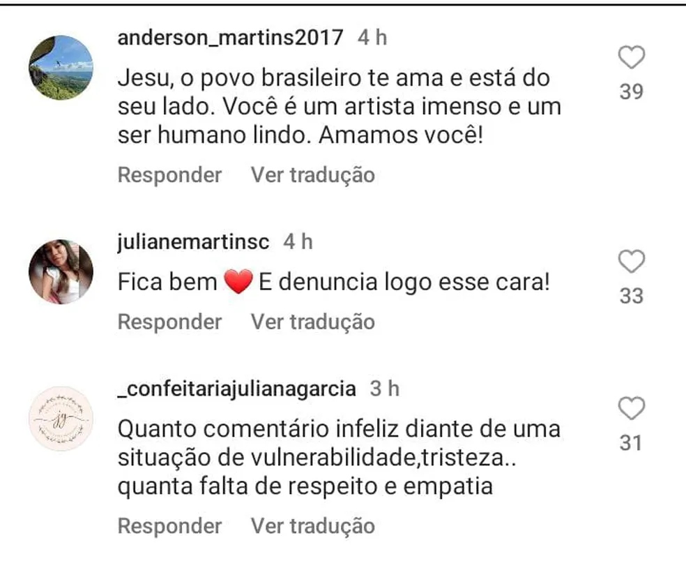Fãs apoiam Jesuíta Barbosa (Reprodução/Instagram)