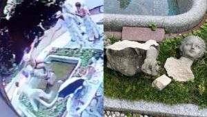 Estatua Italiana quebrada por turista alemães (Reprodução/ Redes Sociais/ Corriere Milano)