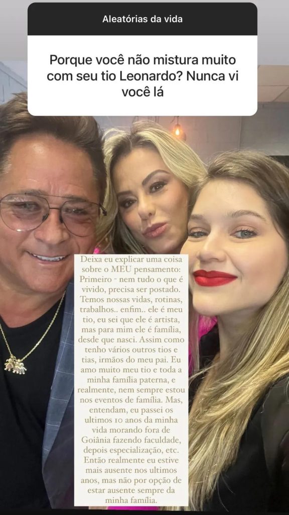Filha de Leandro abre o jogo sobre relação com a família de Leonardo