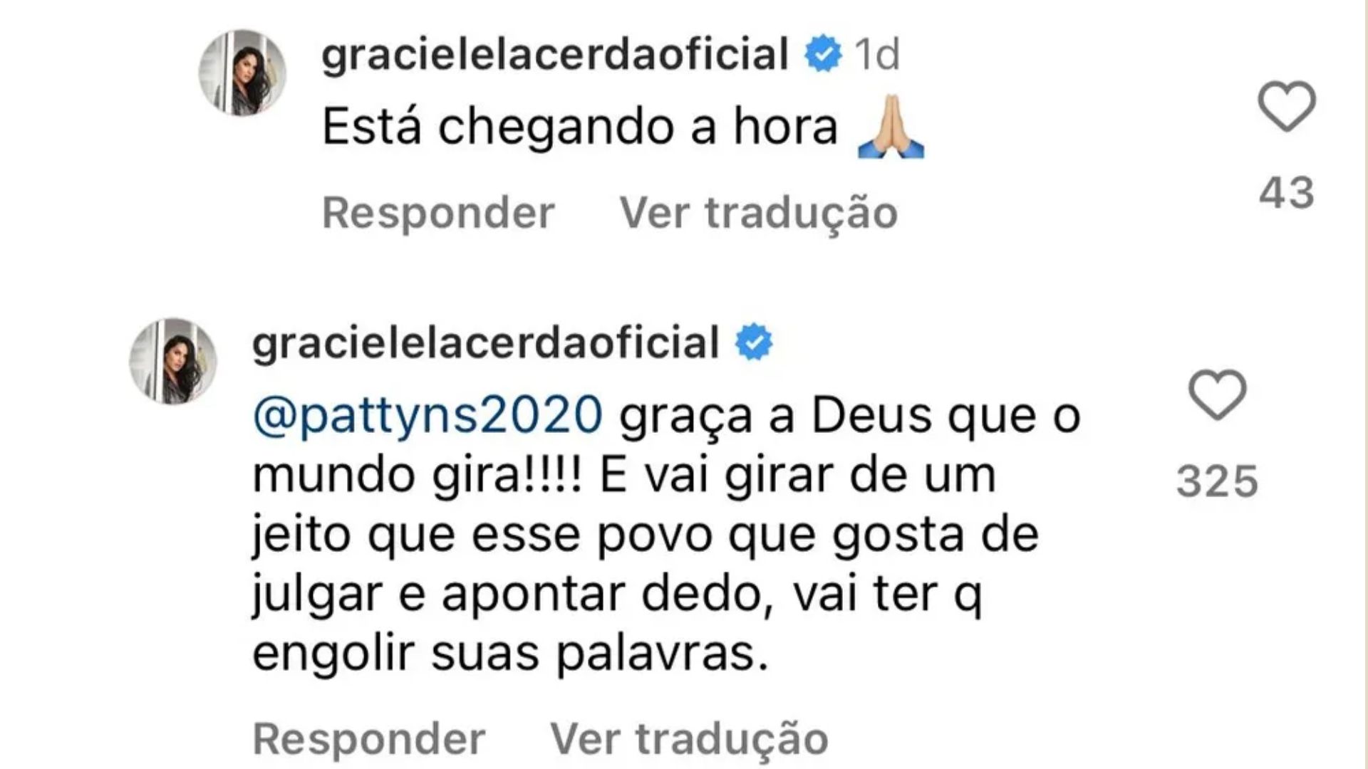 Graciele Lacerda via comentários - Reprodução/Instagram