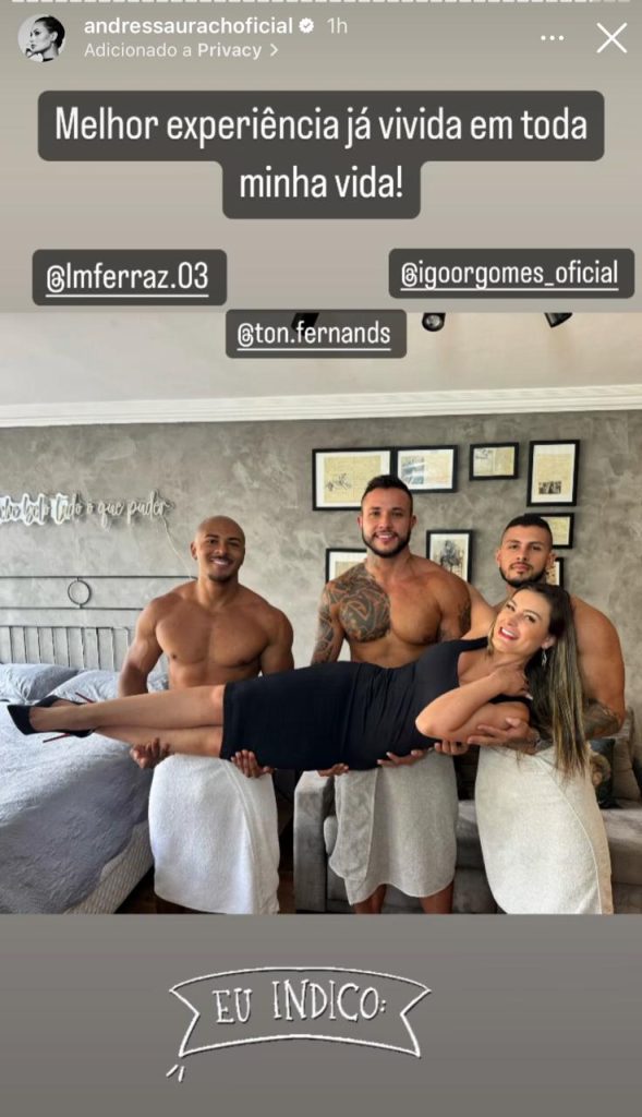 Andressa Urach grava cena com três homens (Reprodução/Instagram)