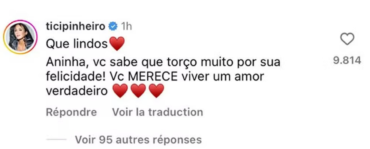 Comentário Ticiane Pinheiro (Reprodução/Instagram)