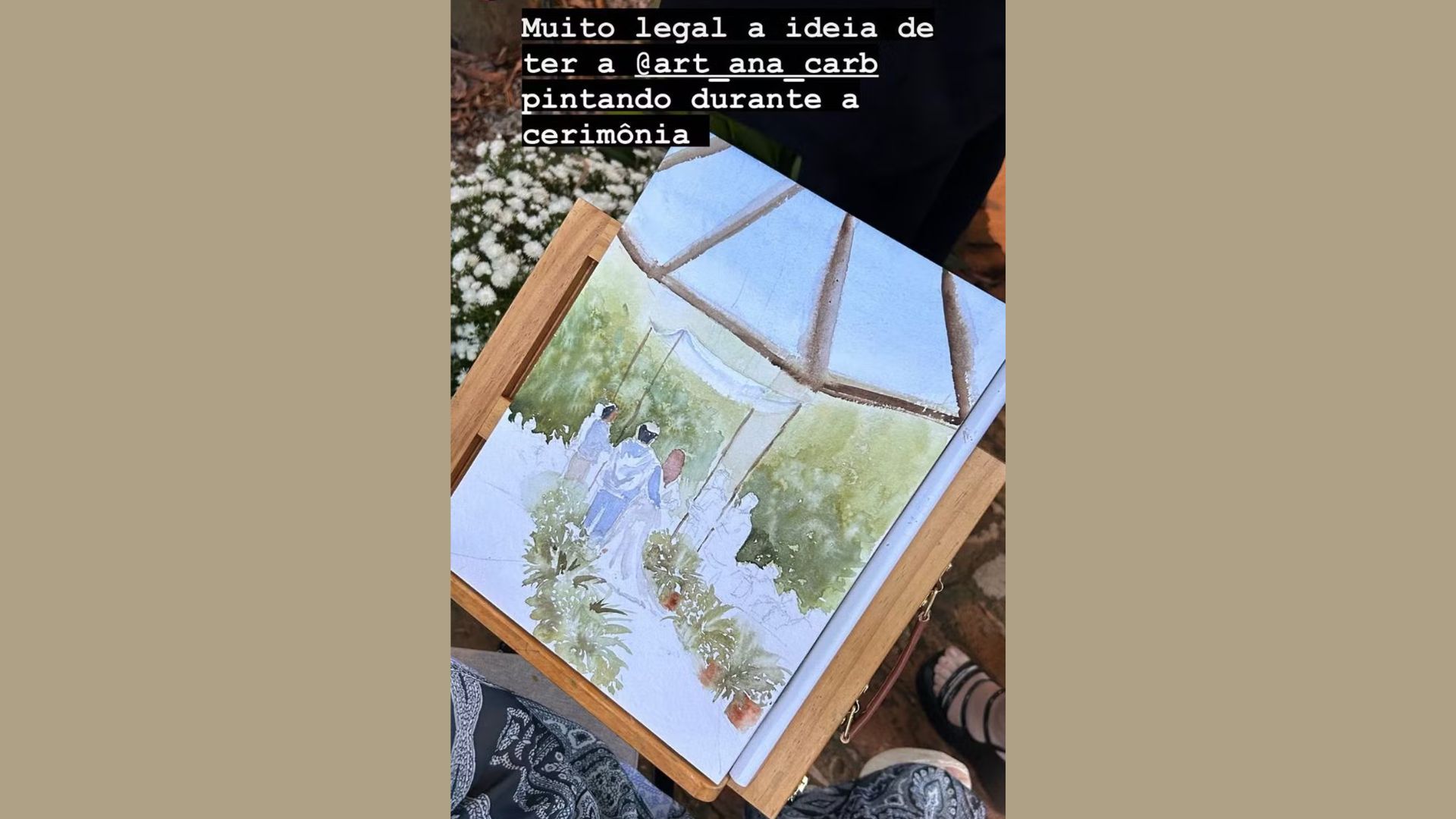 Casamento de Caco Ciocler é pintado por artista — Reprodução/Instagram